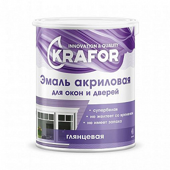 Эмаль акриловая для окон и дверей супербелая 1кг "KRAFOR" 44989